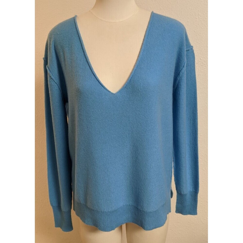 NEW~Women's Free People Harmony Cashmere V-Neck Sweater in Blue "Grecian Sea" XS - Picture 2 of 14